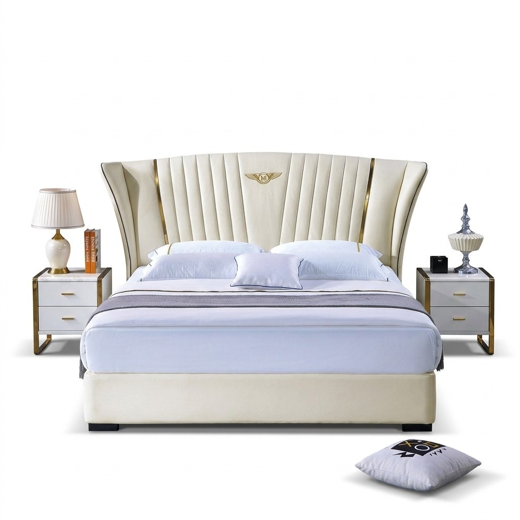 Bett Schlafzimmer Nachttisch Komplettes Set Garnitur 3tlg. Holz Leder Betten Neu.