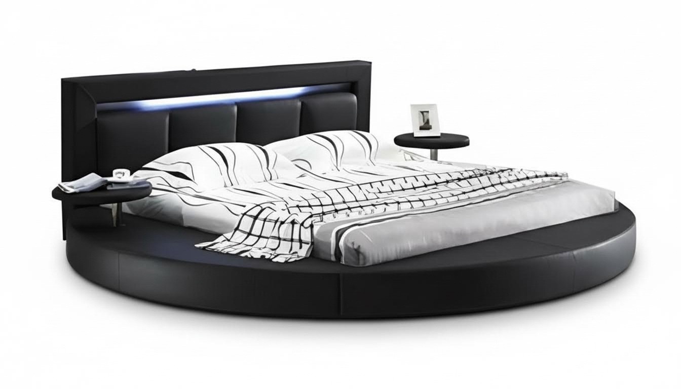 Bett Schlafzimmer Schwarz Designer Luxus LED-Licht Komplett Doppelbett Hotel Neu