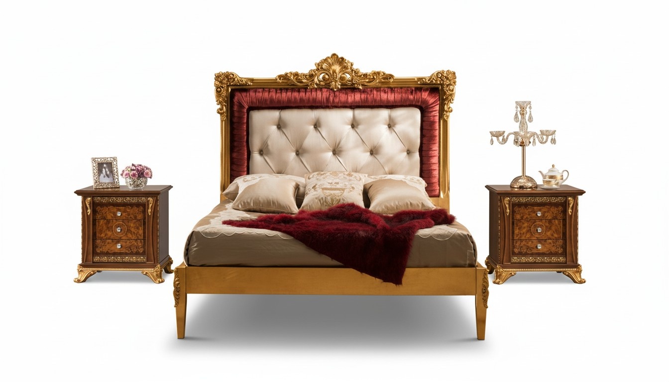 Bett Schlafzimmer Set Design Luxus Betten Neu Barock Möbel 2x Nachttisch 3tlg.