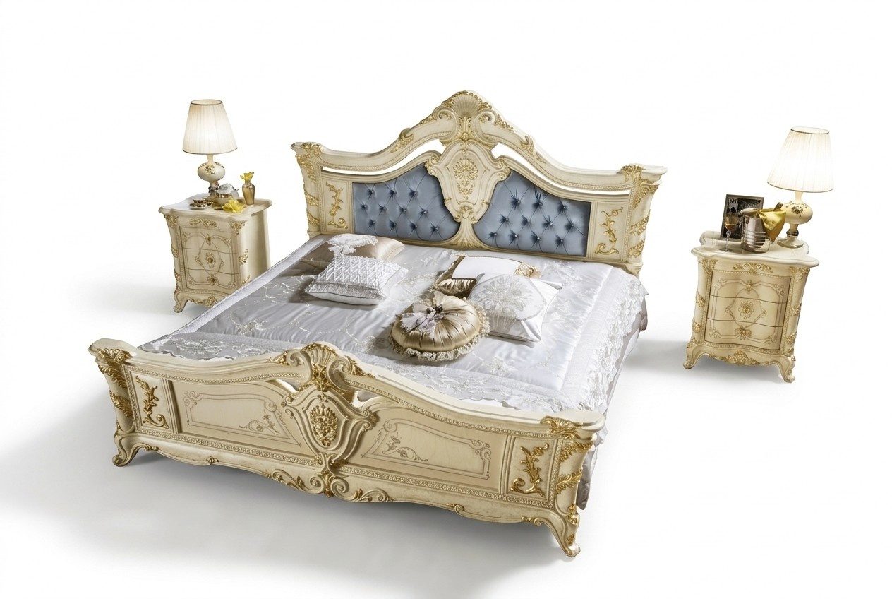Bett Schlafzimmer Set Design Möbel Art déco Luxus Betten Neu 2x Nachttisch 3tlg.
