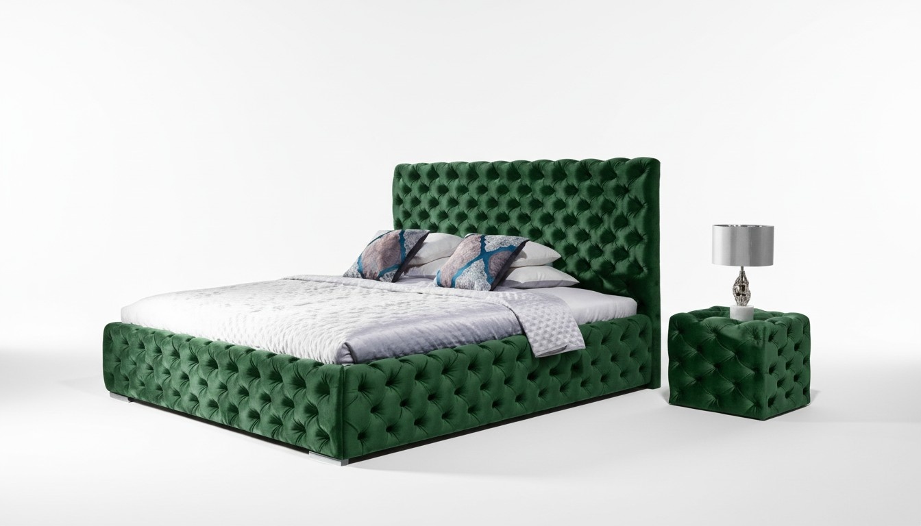 Bett Schlafzimmer Set Design Möbel Modern Luxus Betten Chesterfield Grün 140x200