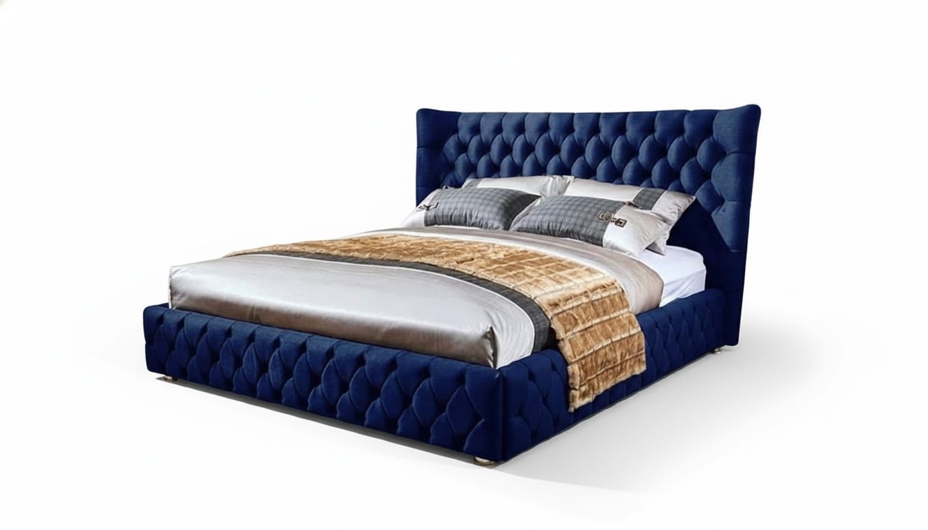 Betten Chesterfield Design Doppelbett Möbel Polster Textil Blau 180x200 Bett Neu