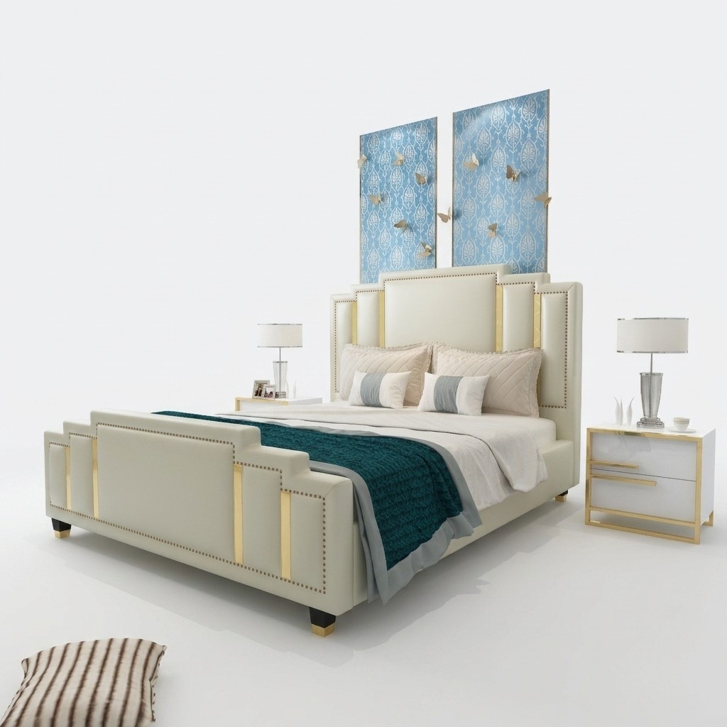 Betten Doppel Schlaf Zimmer Luxus Ehe Hotel Designer Bett 180x200 Leder Metall