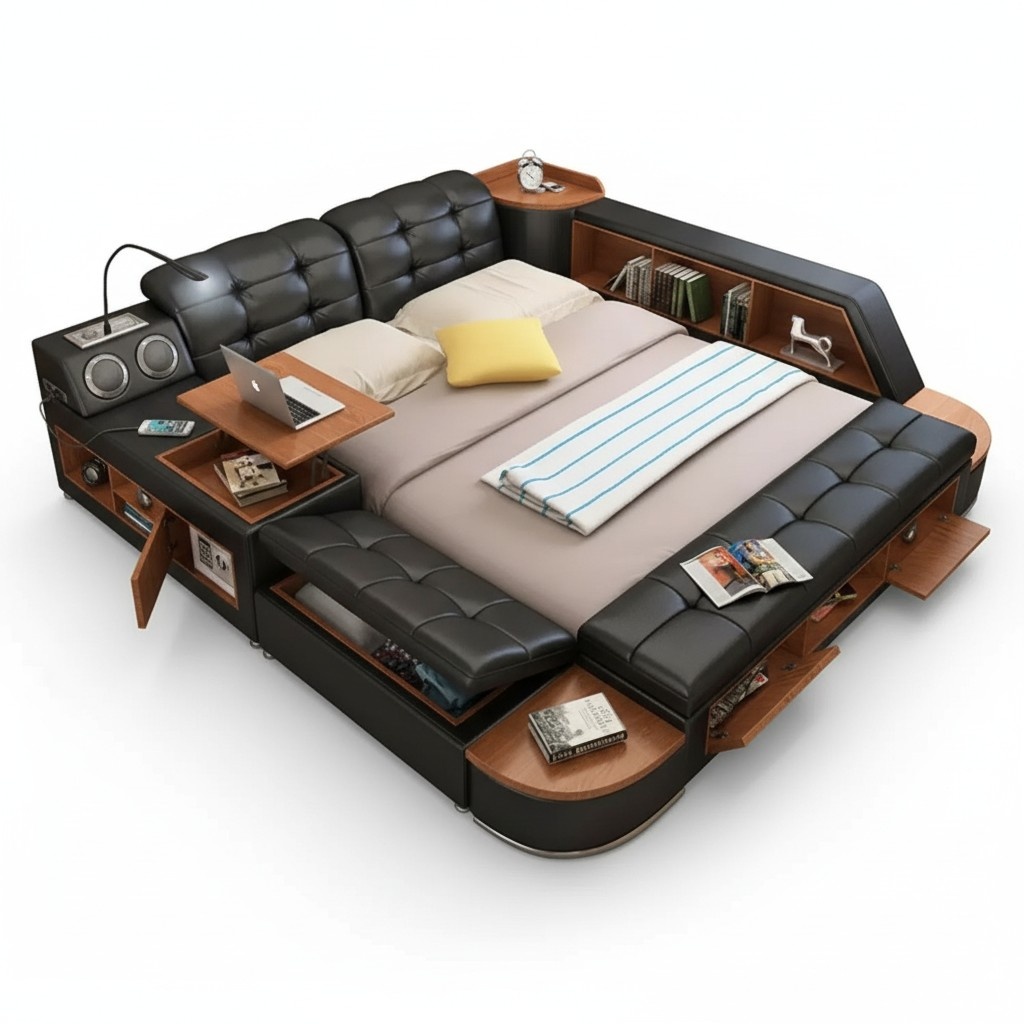 Betten Moderne Hotel Multifunktion Liege Doppel Luxus Design Leder Bett Polster