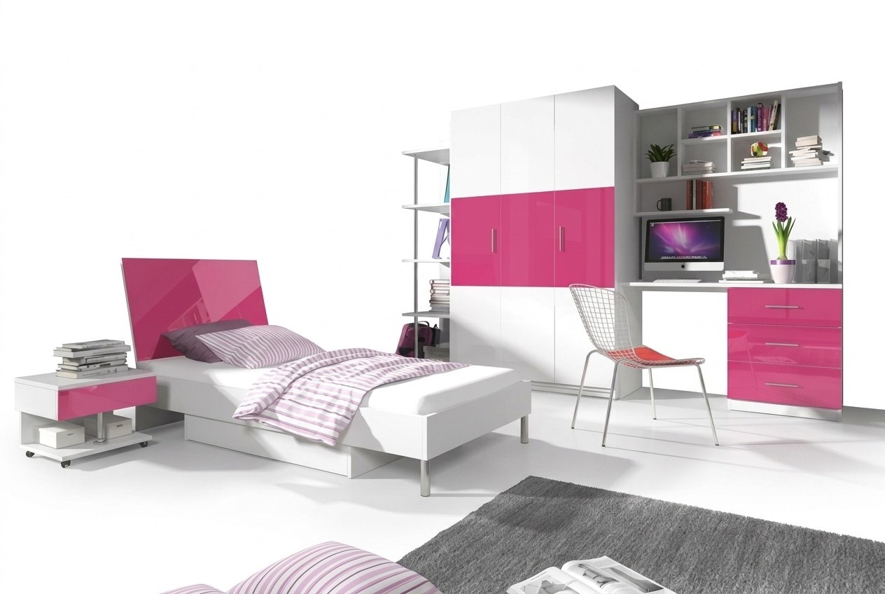 Betten Modernes Kinderbett Jugendbett für Mädchen Holzbett Bett Hochglanz Rosa