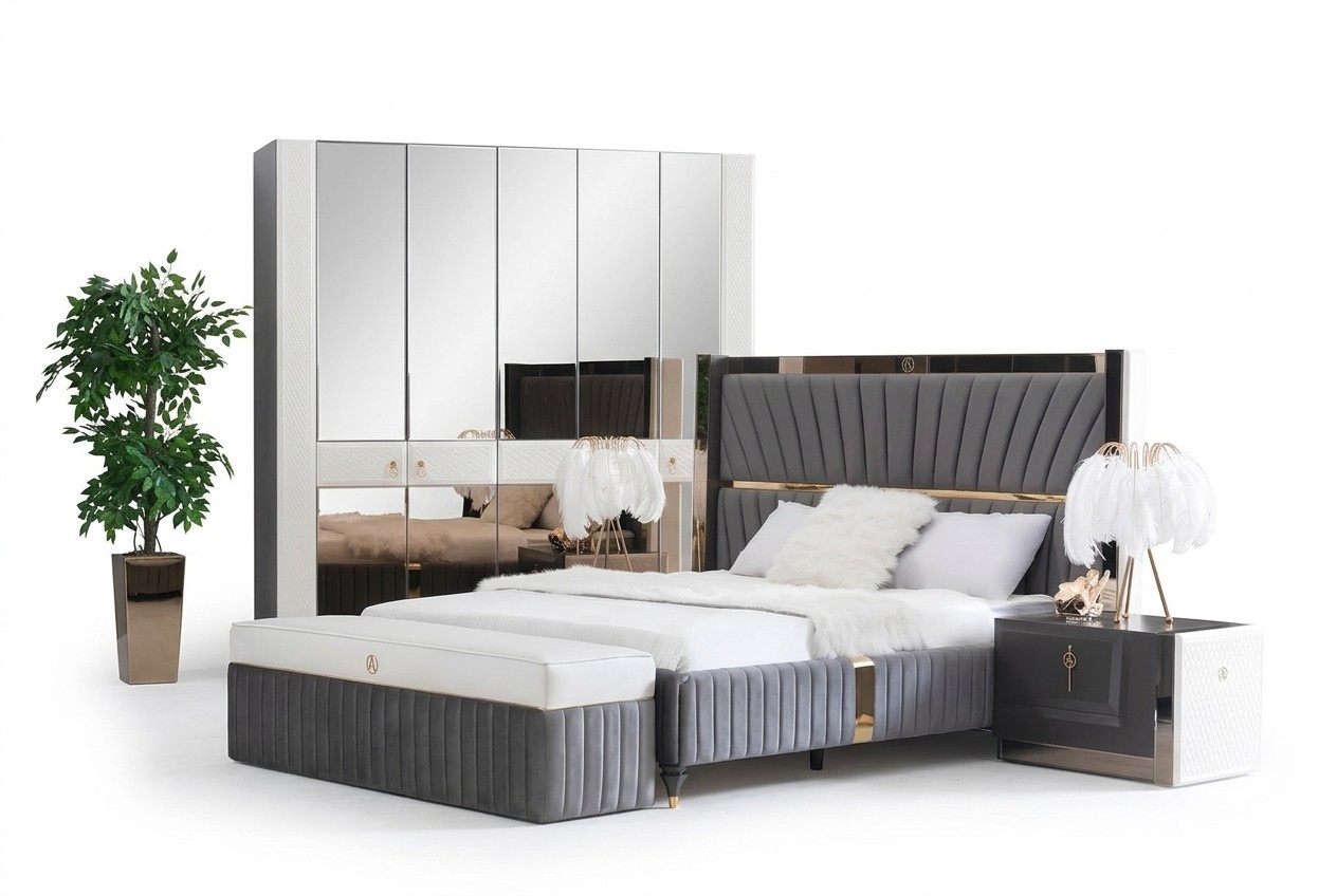 Bettgestell Betten Holz Hotel Bettrahmen Grau Möbel Bett Doppelbetten Modernes