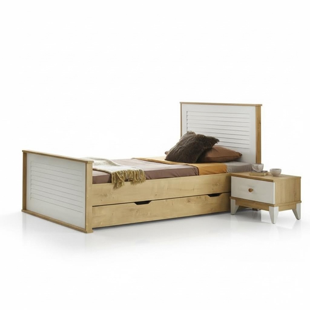 Bettrahmen Kinderbett Bett Kinderzimmer Kinderzimmermöbel Weiß Braun