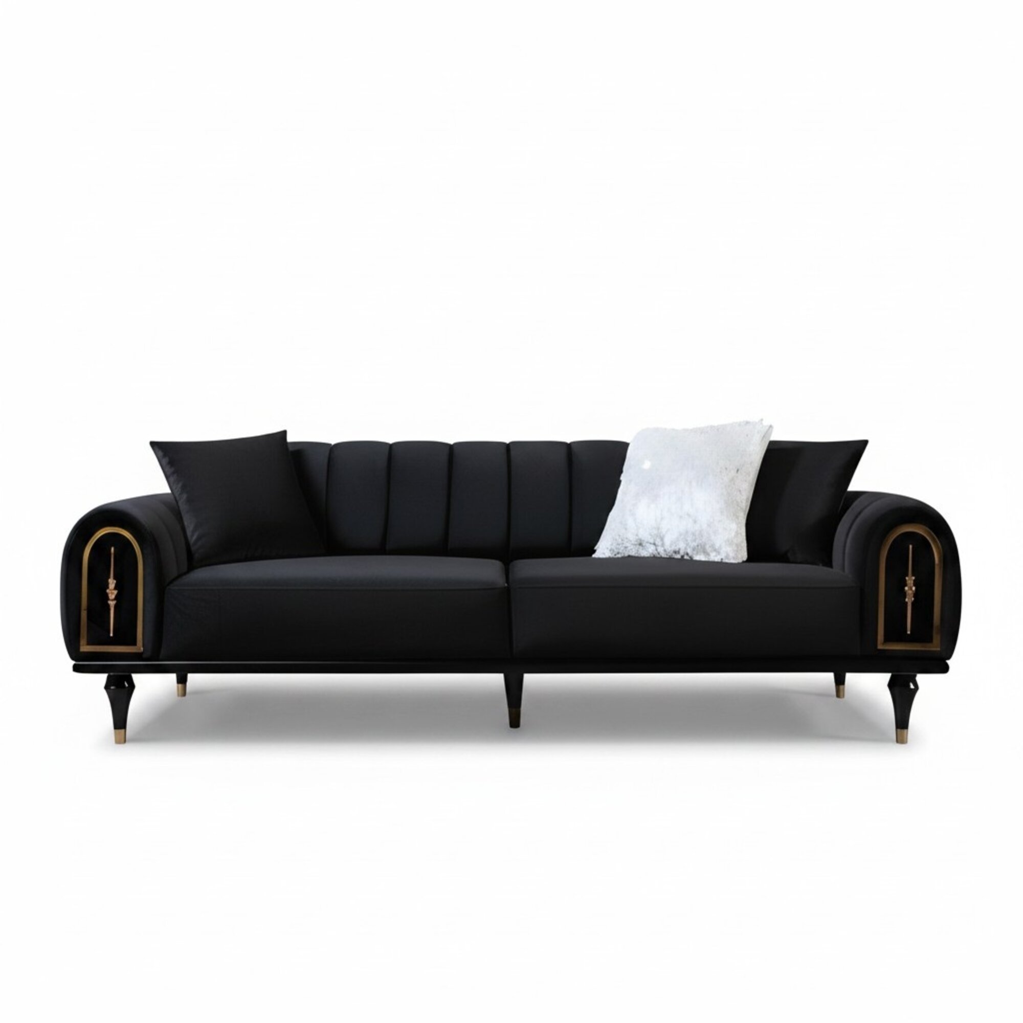 Schwarzer Dreisitzer Wohnzimmer Polstercouch Designer 3-Sitzer Möbel Sofort