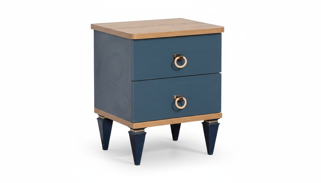 Blau-Brauner Nachttisch Designer Kinderzimmer Möbel Edle Nachtkonsole