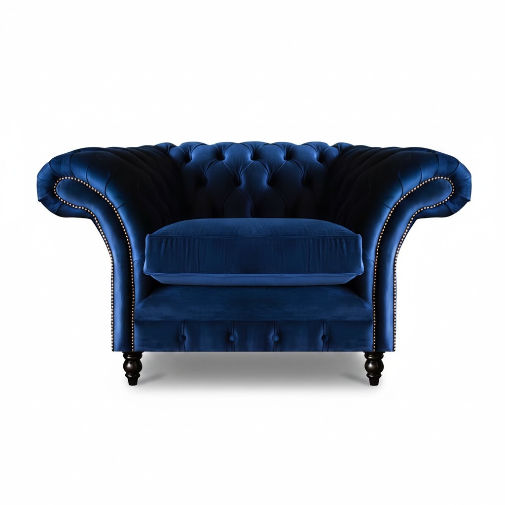 Blau Chesterfield Sessel Luxus Design Polster Stoff Neu Wohnzimmer Einrichtung