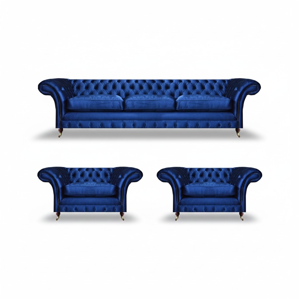 Blau Modern Sofa Set 3tlg Einrichtung Luxus Wohnzimmer Sitzmöbel Chesterfield