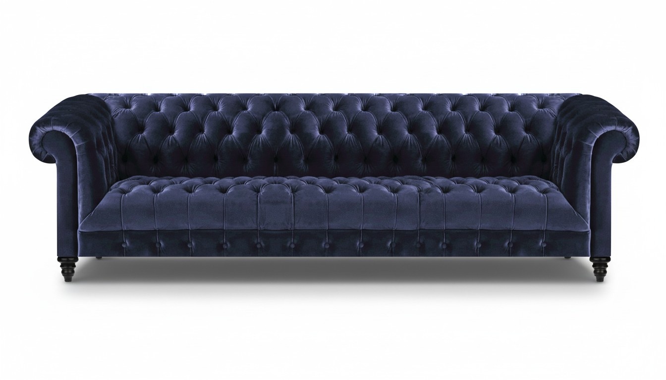 Blau Polster Textil Chesterfield Viersitzer Sofa Couch Wohnzimmer Einrichtung