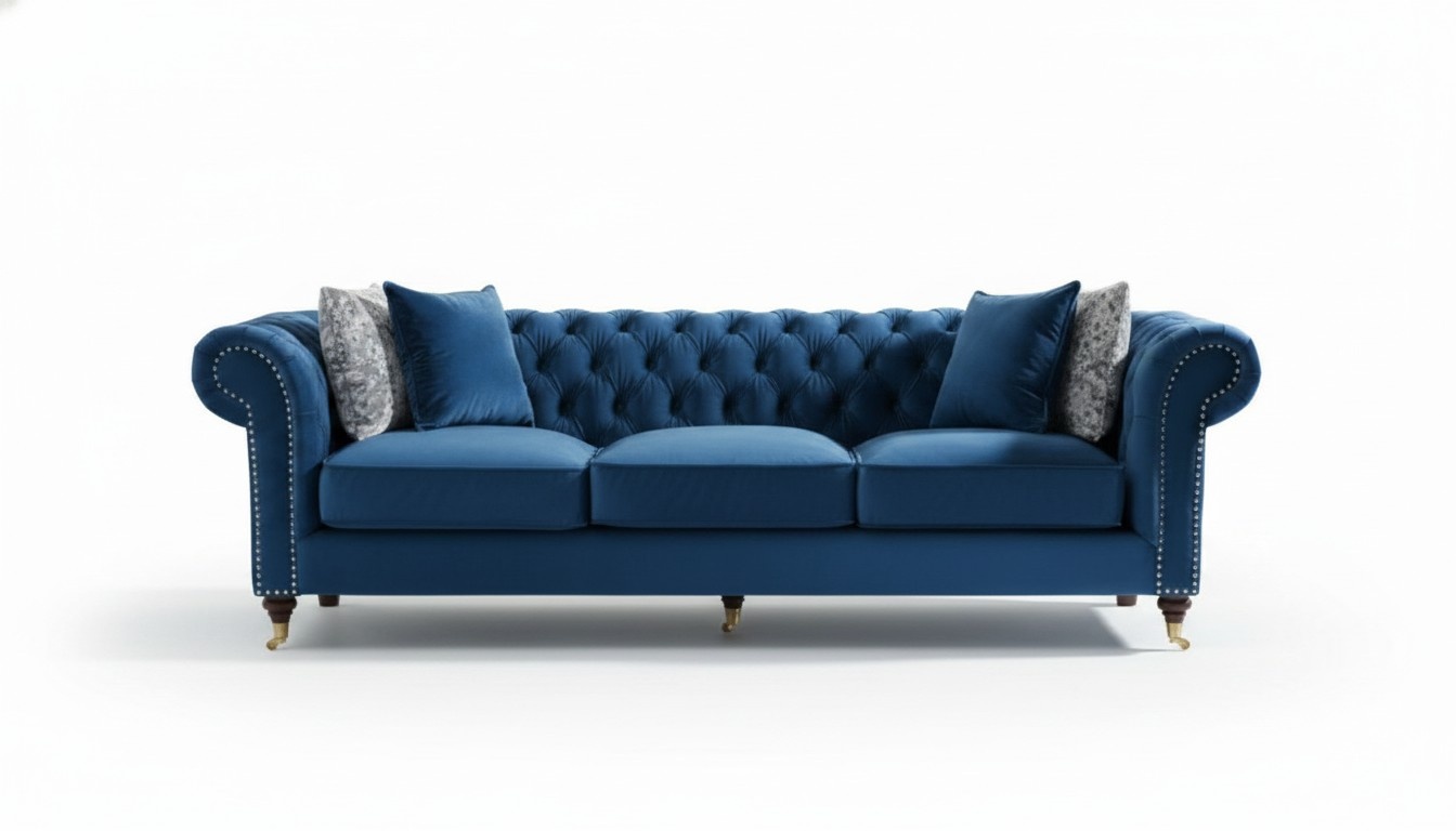 Blaue Chesterfield Sofa Couch Polster Stoff Leder Couchen Polster Garnitur Neu