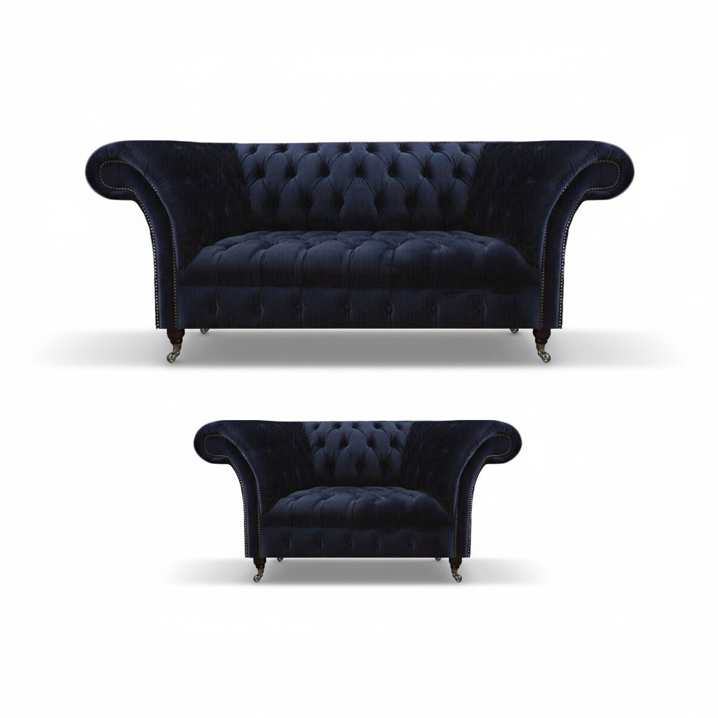 Blaue Wohnzimmer Chesterfield Couchen Designer Polstermöbel Sofas 2tlg