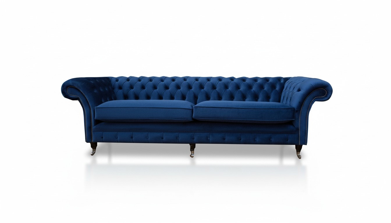 Blaue xxl Big Sofa Couch Chesterfield 265cm Polster Sofas 4 Sitzer Leder