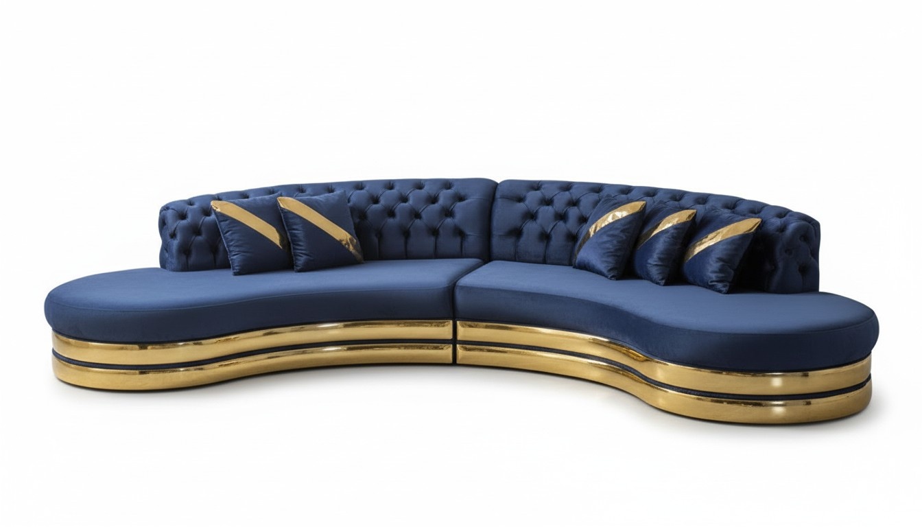 Blaues Halbrundes Chesterfield Sofa Designer Weißer Sessel 2tlg Set