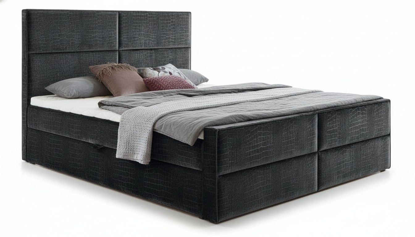 Doppelbett Möbel 180x200cm Textil Grau NEU Moderne Stil Chesterfield Boxspring