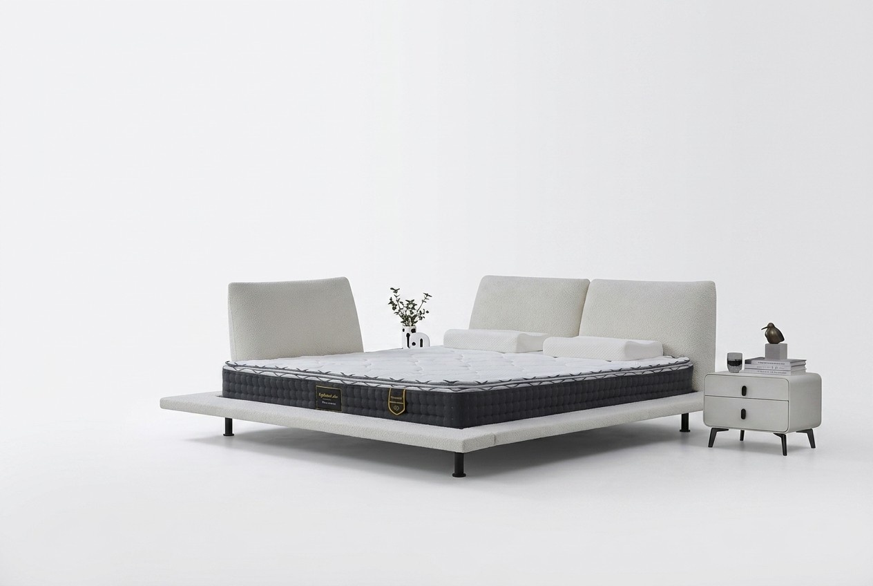 Boxspringbett Modern Komfort Design Doppelbett Weißes Kopfteil Minimalistisch