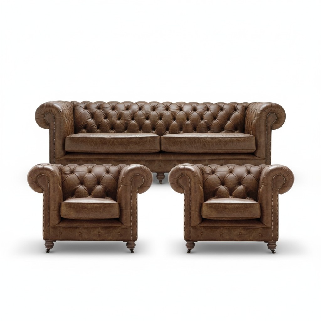 Braun Chesterfield+2 Sessel Leder Couchen Kreative Möbel Neu Wohnzimmer Sofa