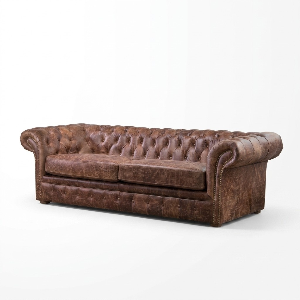 Braun Chesterfield 3 Sitzer Klassische Luxus Barock Sofa Textil Leder Couch