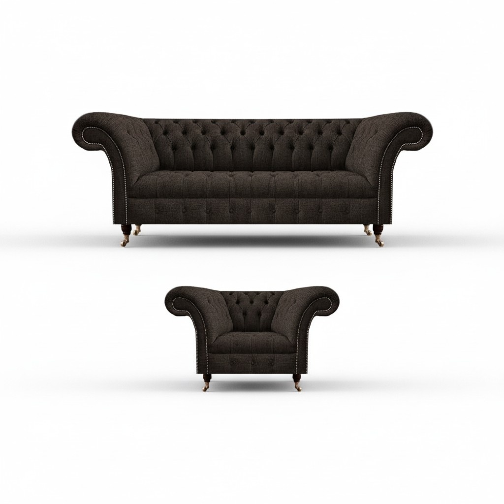 Braun Designer Polstermöbel Sofa Dreisitze Couch Luxus Sessel Komplett 3+1