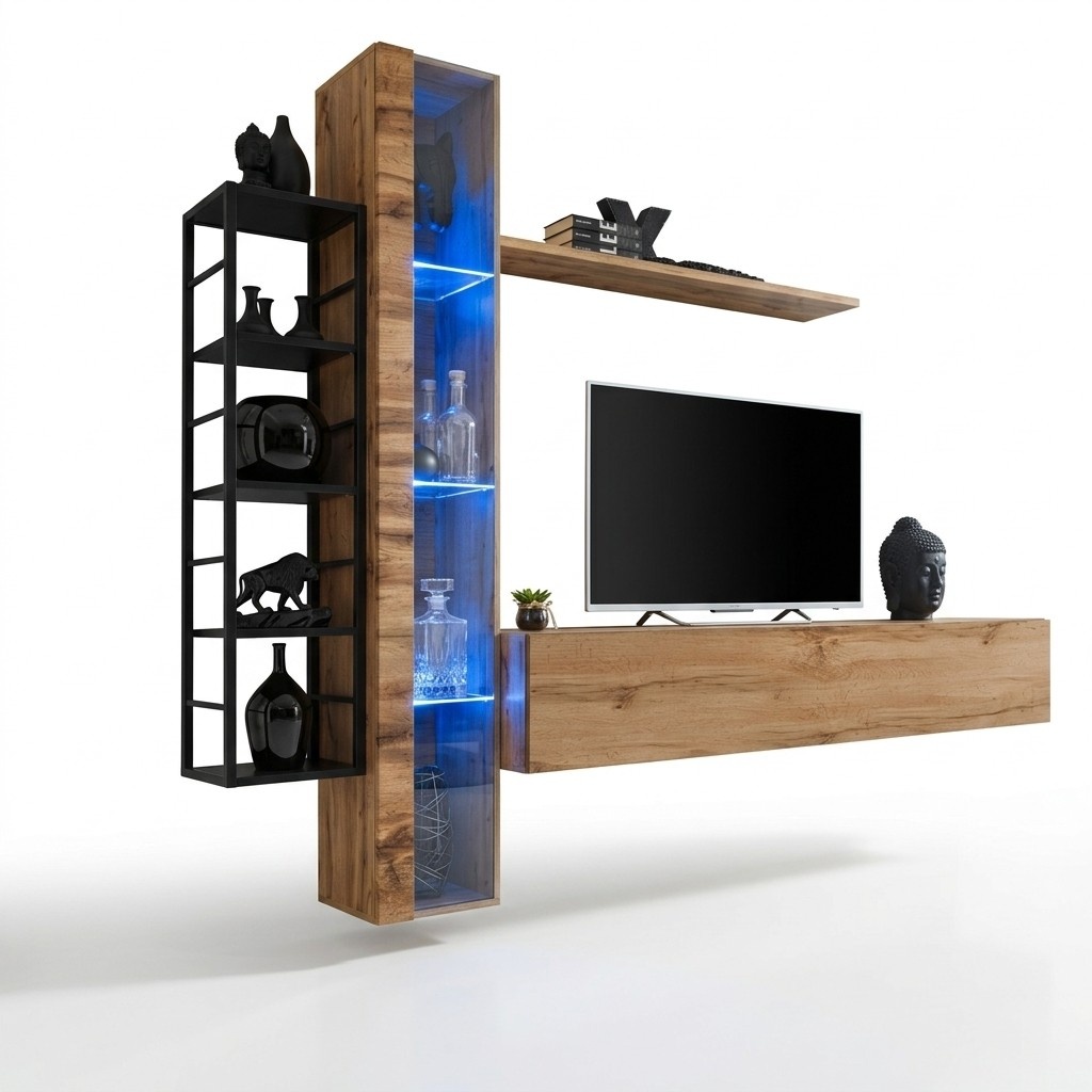 Braun Designer Wohnwand Luxus Wohnzimmer Möbel Komplette Set Sideboard Möbel