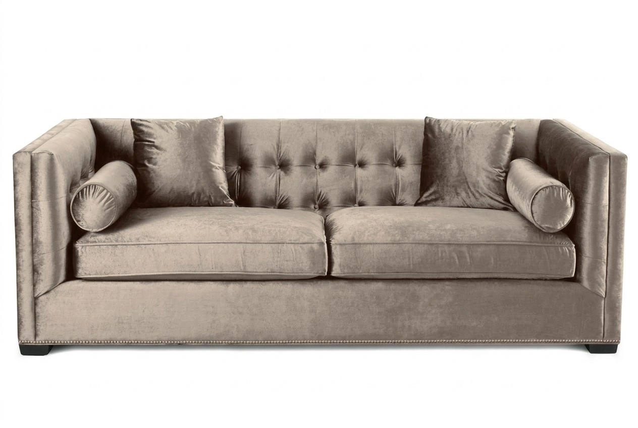 Braun Dreisitzer Stoff Wohnzimmer Polster Sofa Sofas Chesterfield Design Couchen