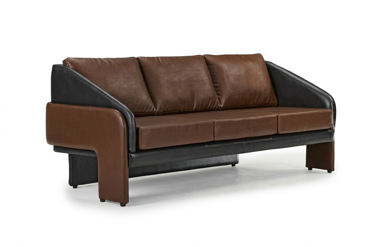 Braun-Schwarzer Dreistzer Exklusive Polstermöbel Designer Ledercouch