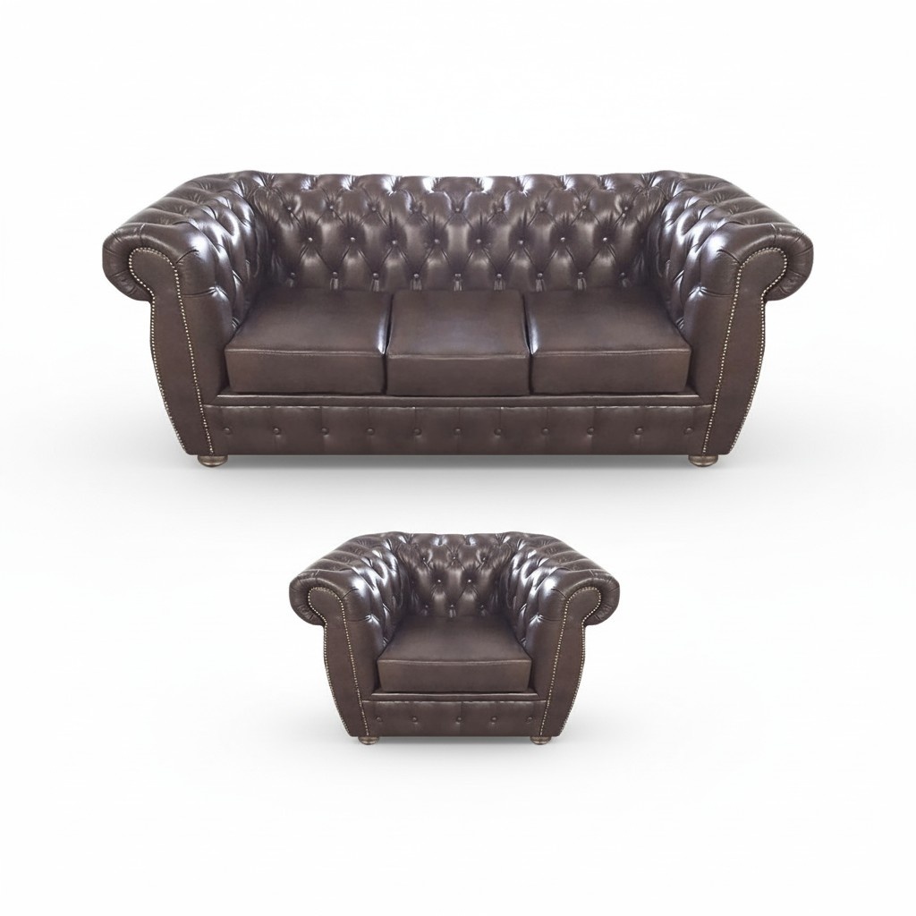 Braun Sofa Dreisitze Couch Chesterfield Leder Sessel Neu Möbel Sitz Wohnzimmer