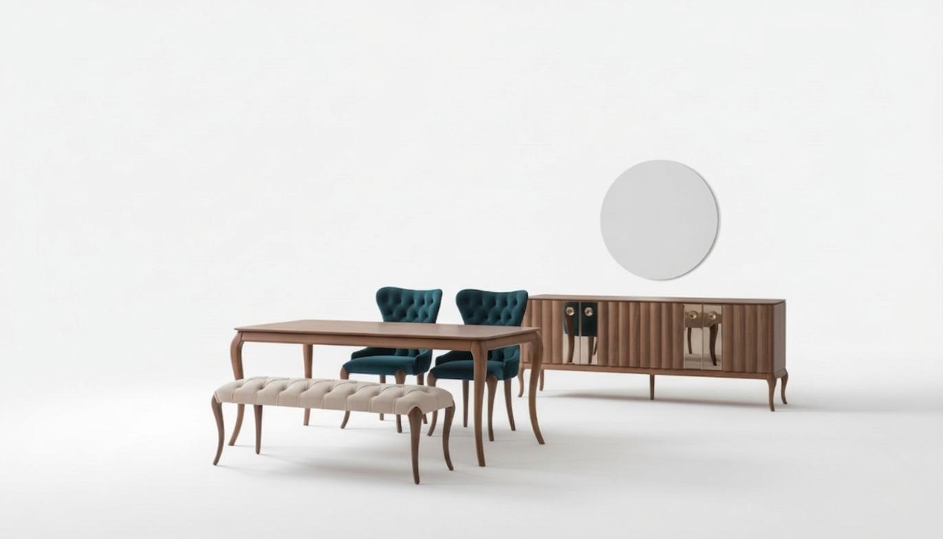 Braun-Weiße Esszimmer Möbel Chesterfield Designer Bank Luxus Esstisch