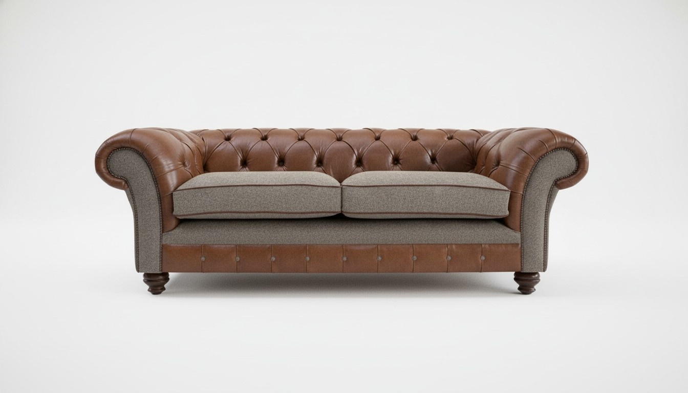 Braune 3 Sitzer Chestrerfield Leder Sofa Couch Polster Garnitur Textil Sofas