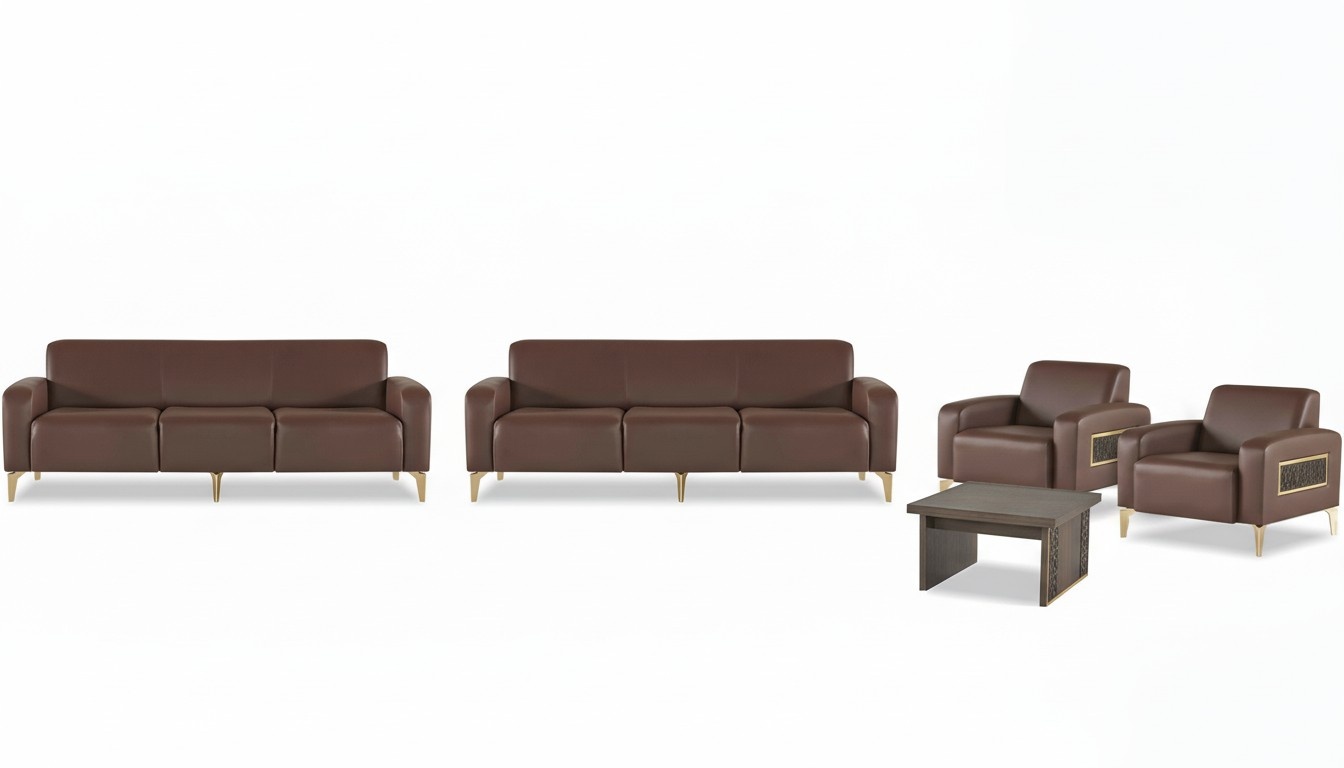 Braune Arbeitszimmer Ledergarnitur Dreisitzer 2x Lehnsessel Couchtisch