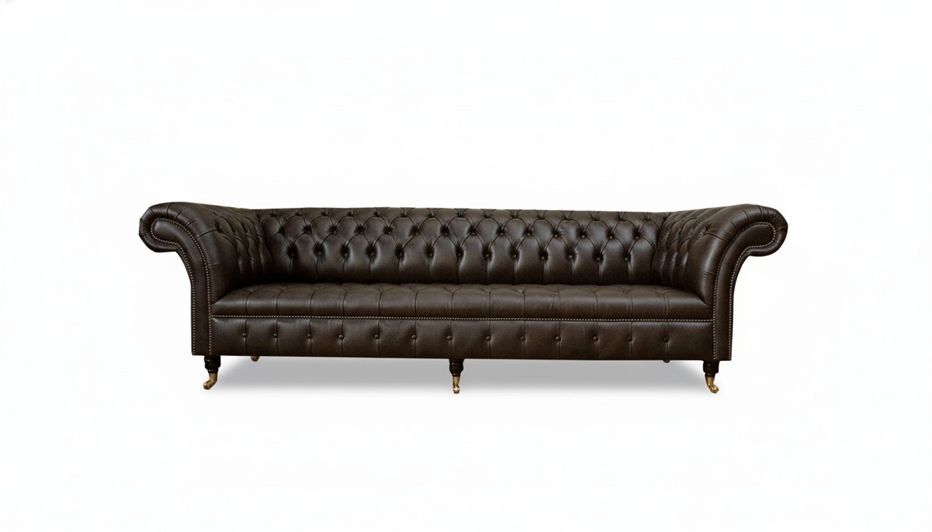 Braune Chesterfield Dreisitzer Sofa Couch Polster Wohnzimmer Möbel Stoff Textil