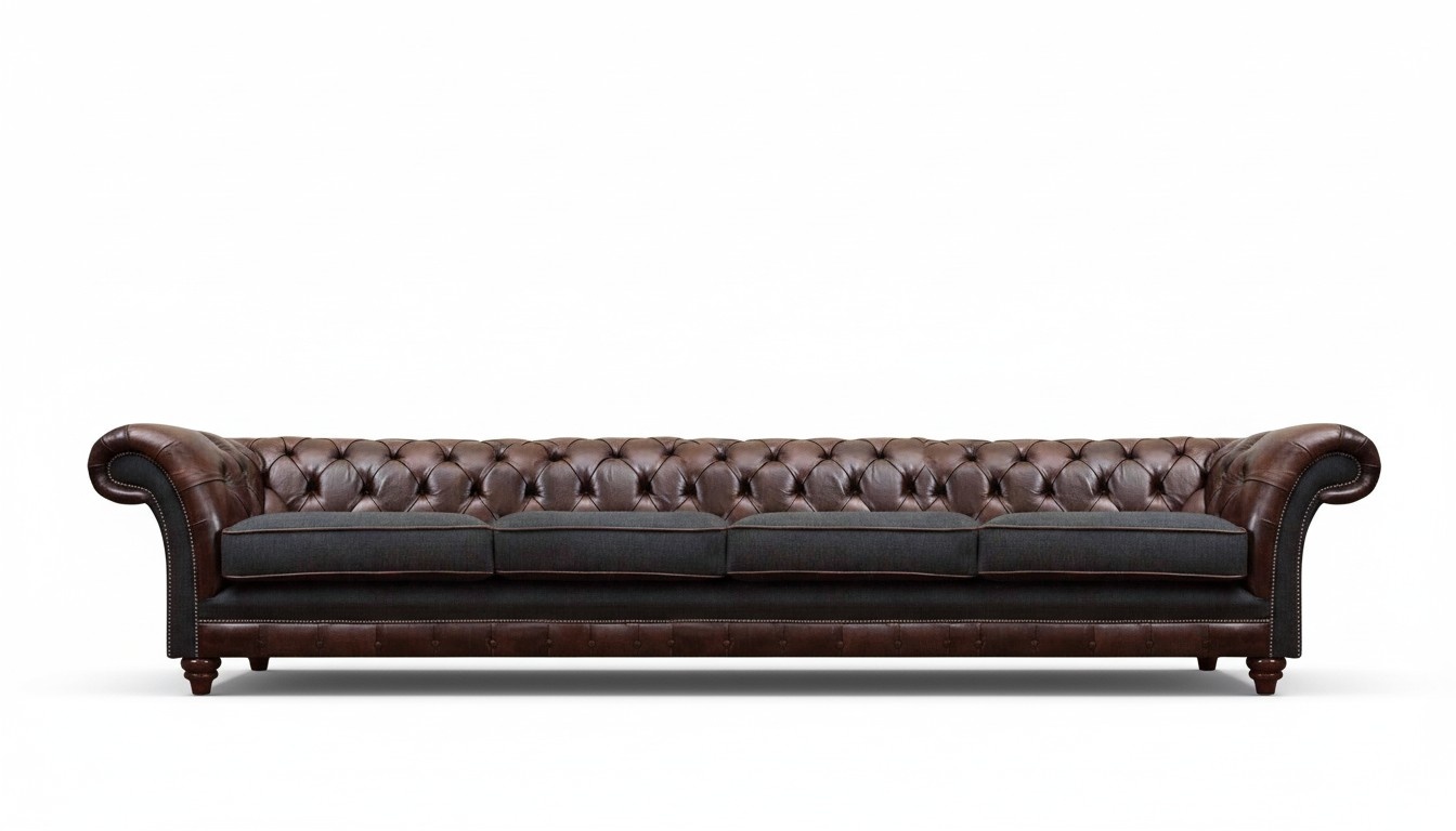 Braune Chesterfield Ledercouch Designer Viersitzer Wohnzimmer Edle Sofas