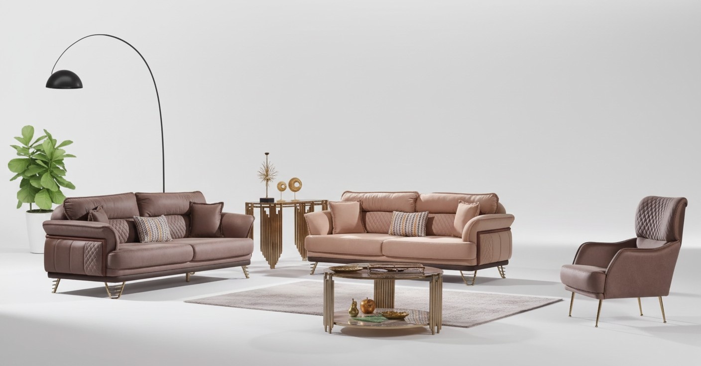 Braune Couchgarnitur Luxus 3+3+1 Sitzer Wohnzimmer Möbel Sofas Sessel