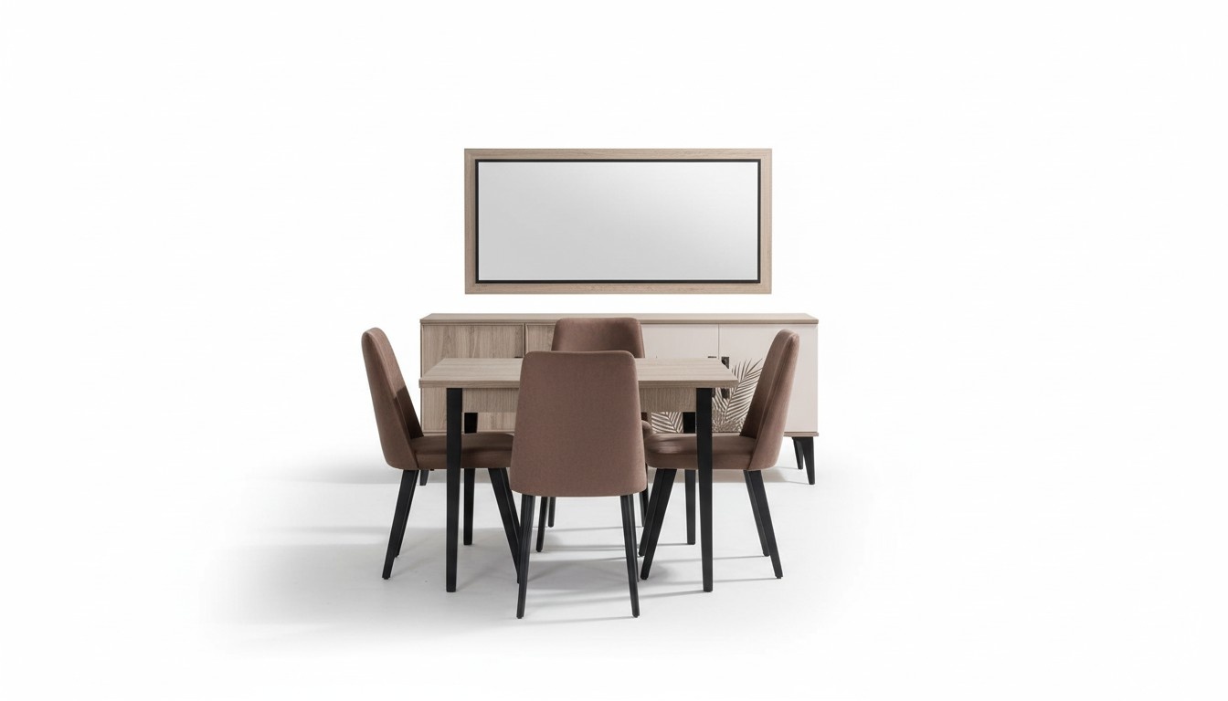 Braune Esszimmer Garnitur Luxus Esstisch 4x Stühle Sideboard Spiegel