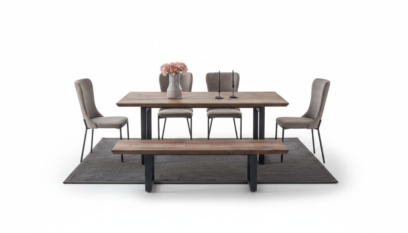 Braune Esszimmer Möbel Luxuriöser Esstisch 4x Poslterstühle Holz Bank