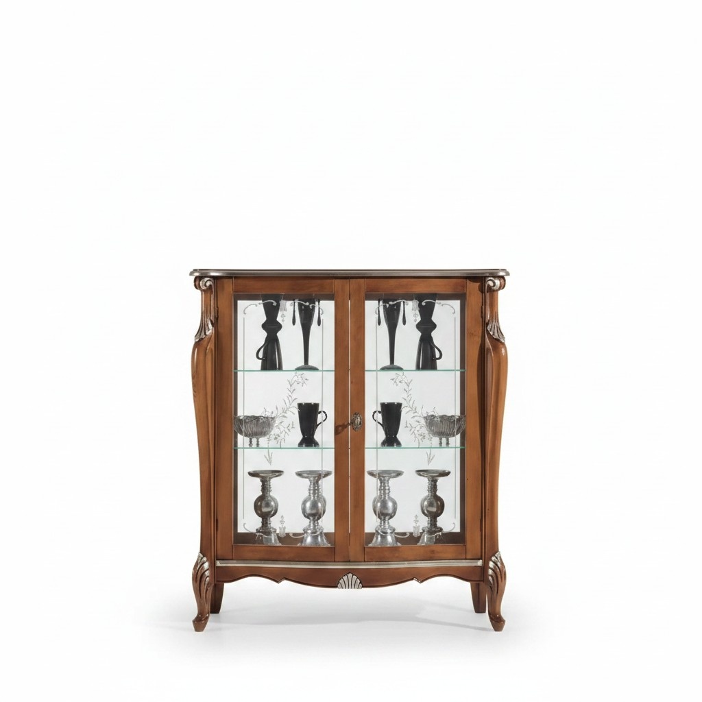 Braune Glasvitrine Wohnzimmer Holz Sideboard Luxus Vitrinen Schrank Regal