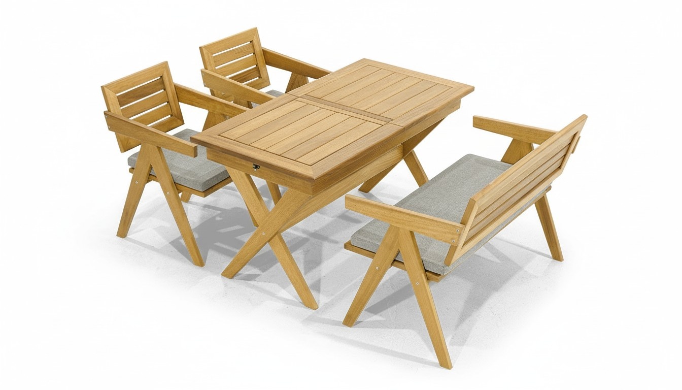 Braune Terrassenmöbel Outdoor Sitzmöbel 2x Stühle Esstisch Holz Bank