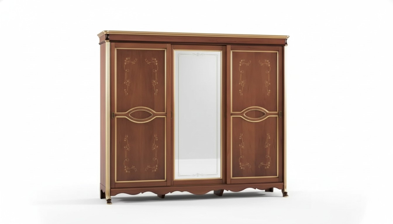 Brauner Klassischer Massivholz Kleiderschrank Spiegel Schlafzimmer Möbel