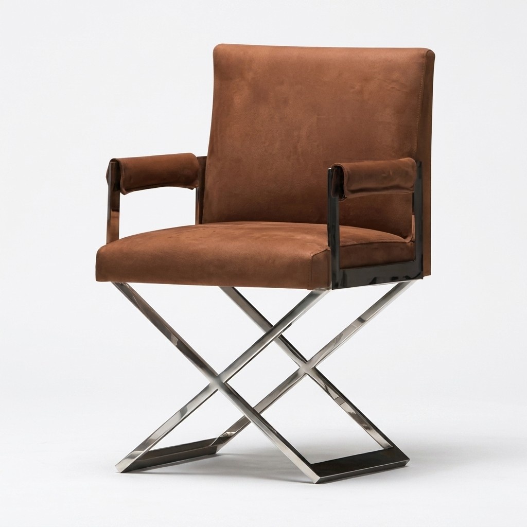 Brauner moderner Metallstuhl mit Komfort und eleganter Verarbeitung