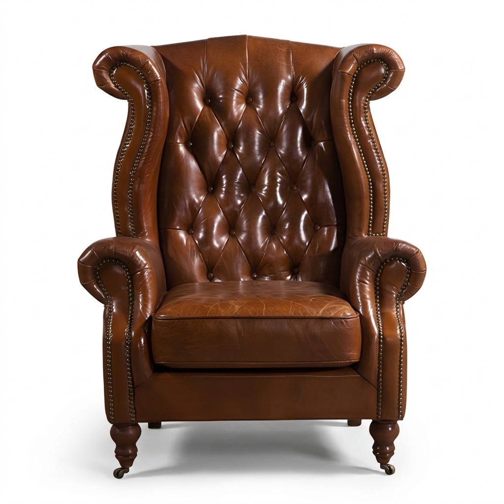 Brauner Ohrensessel – Chesterfield Stil für Wohnzimme