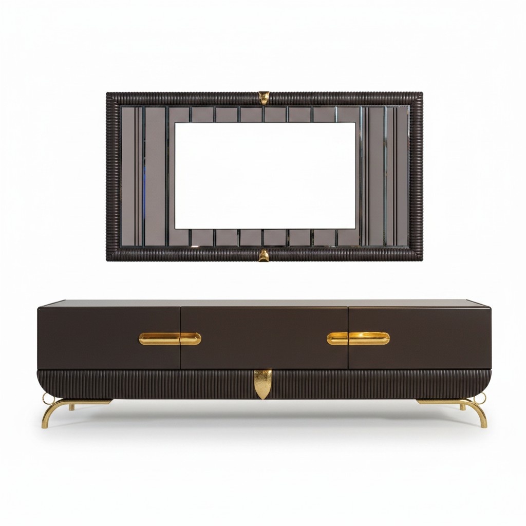 Brauner Wohnzimmer TV-Schrank Designer TV-Rahmen Luxuriöses Holz Set