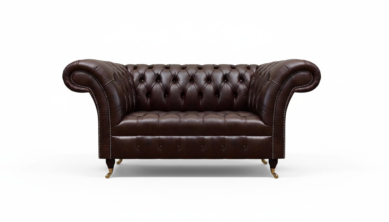 Braunes Chesterfield Ledersofa Designer Kunstledercouchen Zweisitzer