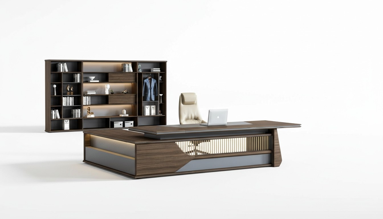 Braunes Komplettbüro Robuster Ecktisch Moderner Büroschrank 2tlg Set