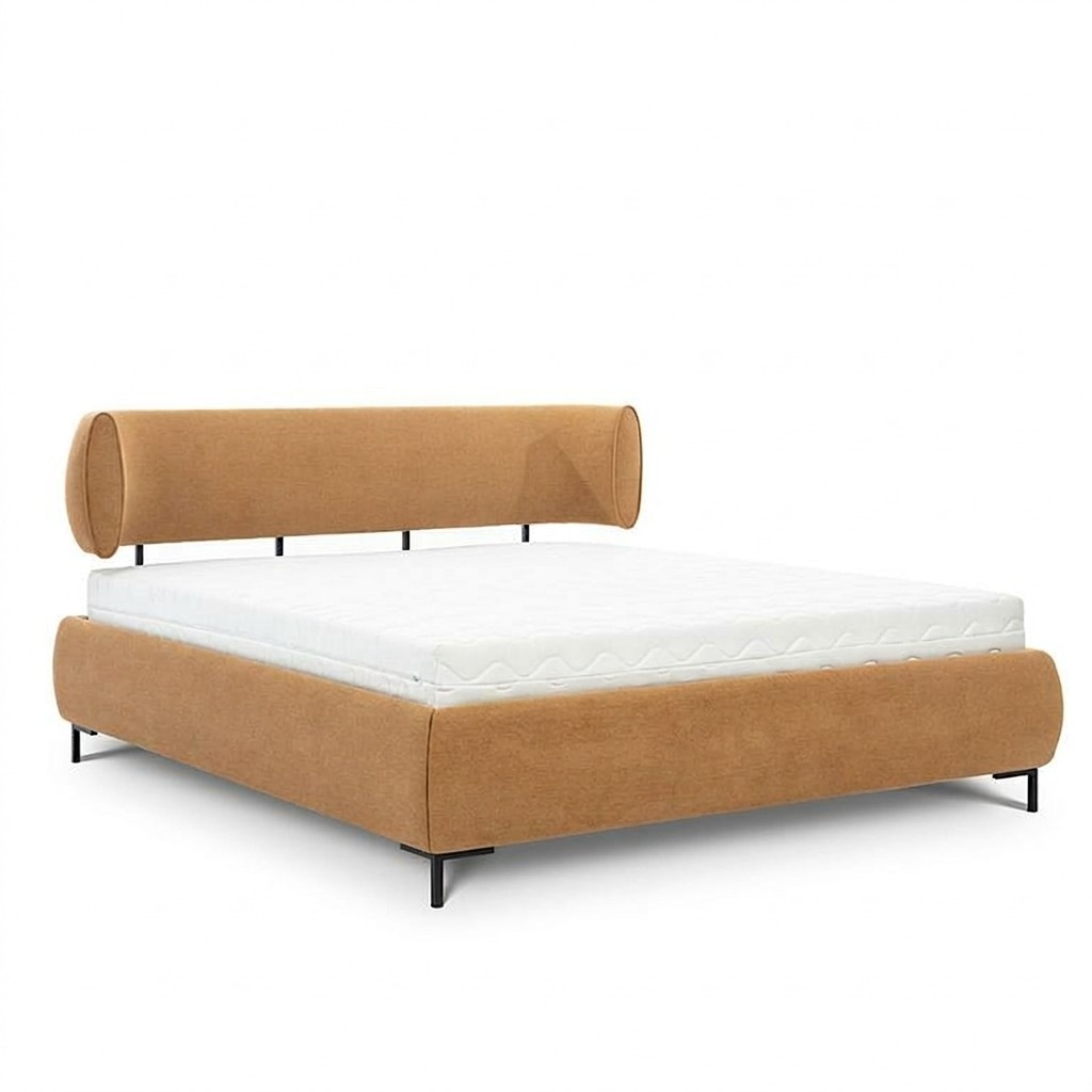 Braunes Schlafzimmer Bett Polsterbetten Designer Holzgestell Textilbett