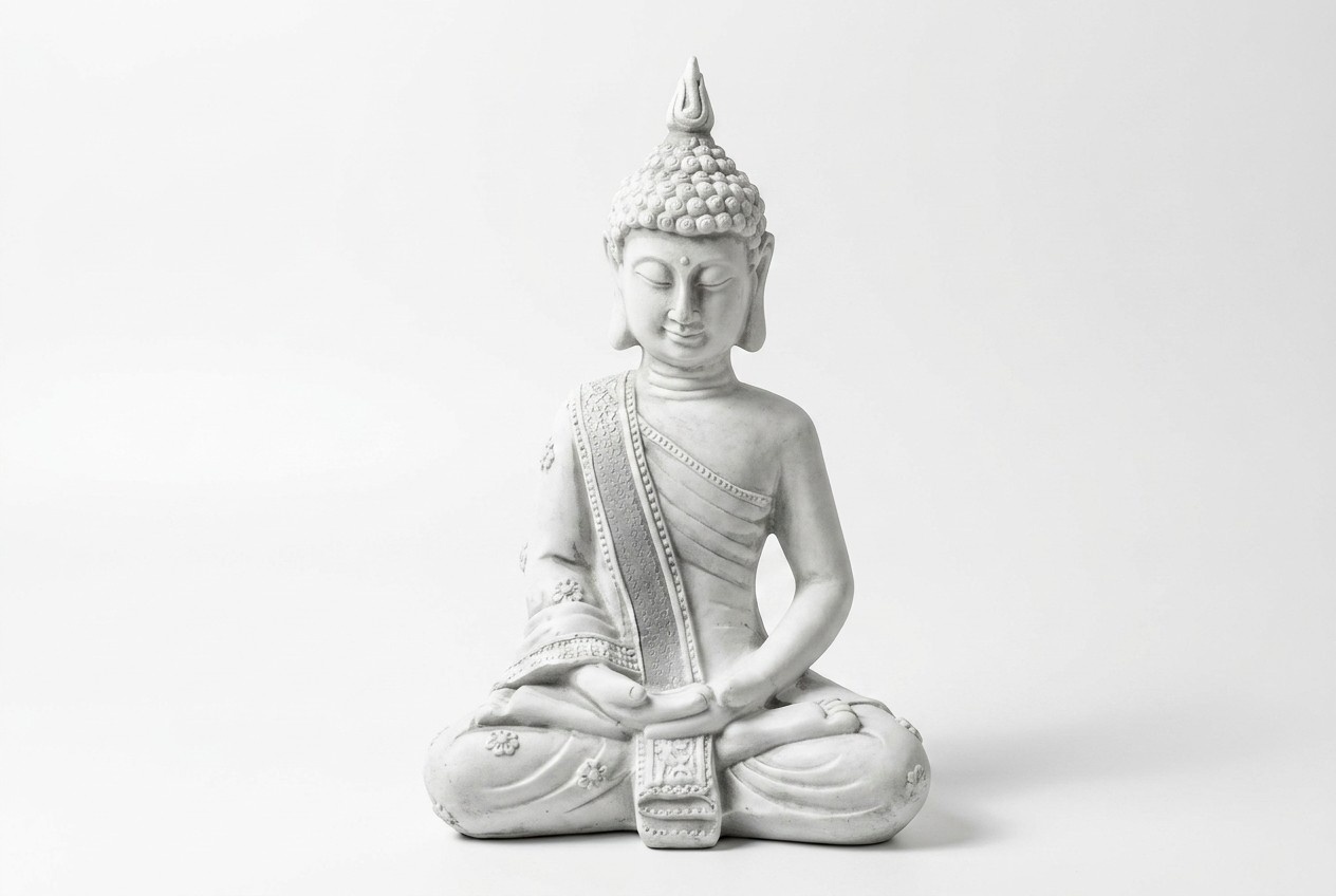 Buddha Skulptur in Steinoptik. Große Skulptur für Garten und Wohnbereich