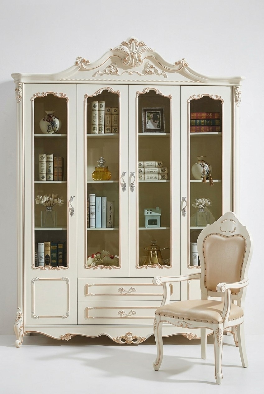 Bücherregal Stil Art déco Schrank Vitrine Weiß Möbel Schränke Regal Holz