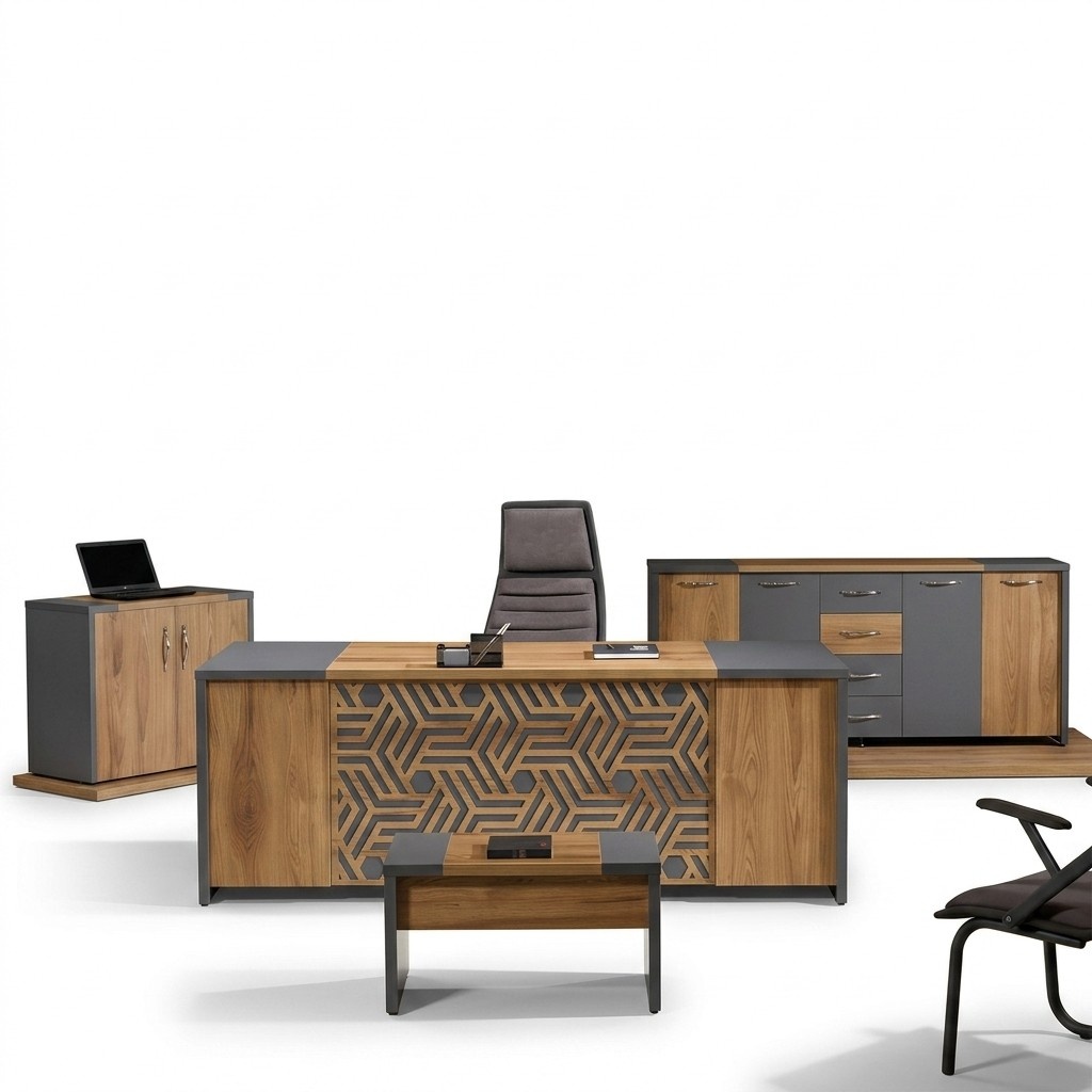 Büro Arbeitszimmermöbel Komplettbüro Schreibtisch 4tlg Holz Braun Set