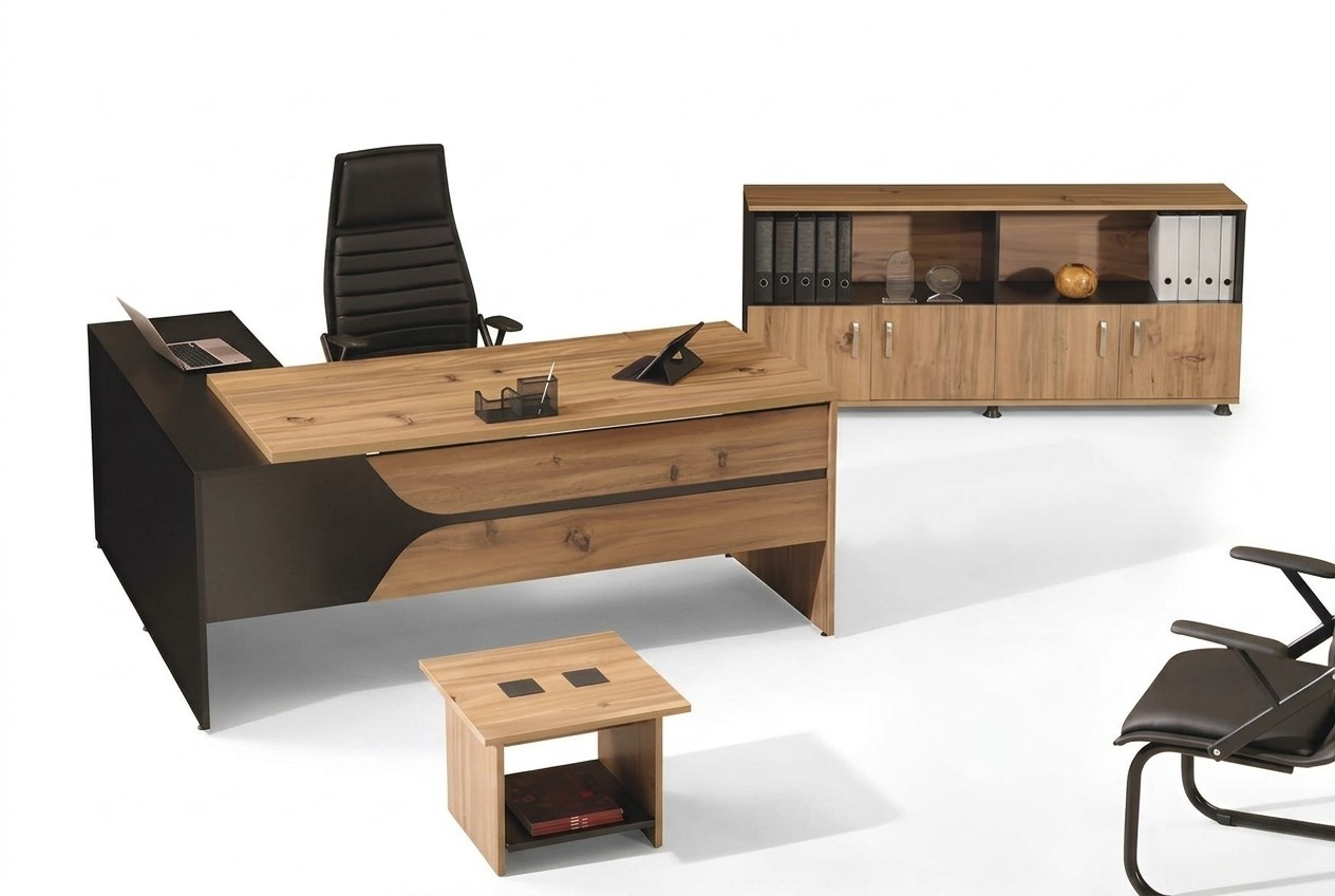 Büro Computermöbel Arbeitstisch Büromöbel Tisch 3tlg Holz Set Braun
